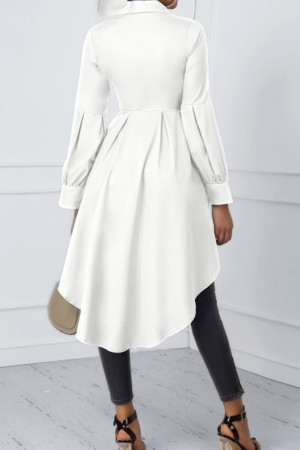 Plus Size Asymmetrical Lantern Sleeve Button Down Tunic Blouse