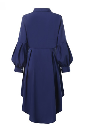 Plus Size Asymmetrical Lantern Sleeve Button Down Tunic Blouse