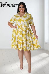 Plus Size Floral Loose Sleeve Big Hem Cute Elegant Midi Dress