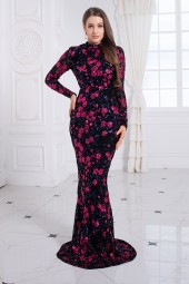 Floral Sequin Long Sleeve Night Club Dress with Bodycon Fit