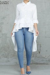 Stylish Ruffled Hem Asymmetrical Blouse - Elegant Autumn Work Blusas