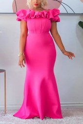 Fuchsia Elegant Ruffled Mermaid Bodycon Dress for Wedding Guests