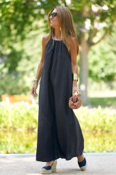 Halter Backless Summer Cotton Dress with Slit