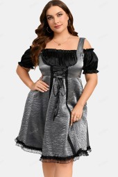 Silver Lace Cold Shoulder Plus Size Midi Dress