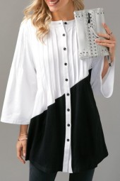 Elevate Your Look with a Stylish Button Up Pintuck Color Block Blouse