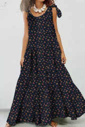 Bohemian Bow Neck Long Sleeve Plus Size Maxi Dress