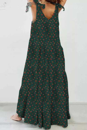 Bohemian Bow Neck Long Sleeve Plus Size Maxi Dress