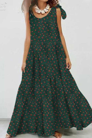 Bohemian Bow Neck Long Sleeve Plus Size Maxi Dress