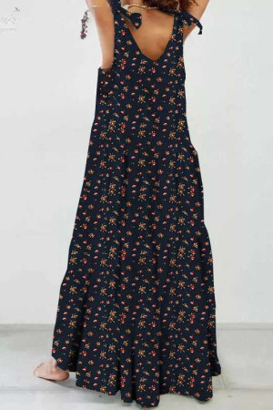 Bohemian Bow Neck Long Sleeve Plus Size Maxi Dress