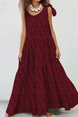Bohemian Bow Neck Long Sleeve Plus Size Maxi Dress