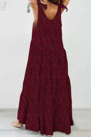 Bohemian Bow Neck Long Sleeve Plus Size Maxi Dress