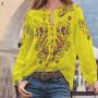 Bohemian Round Neck Long Sleeve Plus Size Tunic Blouse