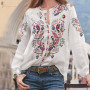 Bohemian Round Neck Long Sleeve Plus Size Tunic Blouse