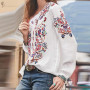 Bohemian Round Neck Long Sleeve Plus Size Tunic Blouse