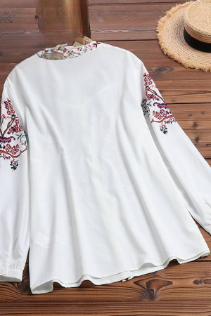 Bohemian Round Neck Long Sleeve Plus Size Tunic Blouse