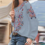 Bohemian Round Neck Long Sleeve Plus Size Tunic Blouse