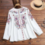 Bohemian Round Neck Long Sleeve Plus Size Tunic Blouse