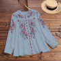 Bohemian Round Neck Long Sleeve Plus Size Tunic Blouse