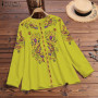 Bohemian Round Neck Long Sleeve Plus Size Tunic Blouse