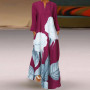 Floral Long Sleeve Loose Pocket Tunic Maxi Dress