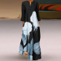 Floral Long Sleeve Loose Pocket Tunic Maxi Dress