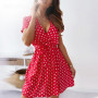 Polka Dot V-Neck High Waist A-Line Mini Dress