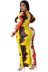 Plus Size Tie Dye Long Sleeve Neck Casual Shirts Maxi Dress - Perfect for Any Occasion 