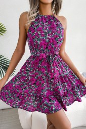 Summer Breeze Floral Halter Dress with Ruffles