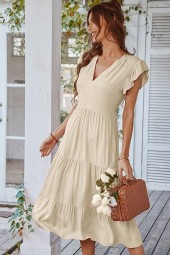 Spring Breeze Vacation Ready: Solid Leisure Medium Long Dress with Flying Sleeves