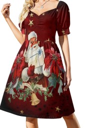 Vintage Santa With Gifts and Festive Flower Dress