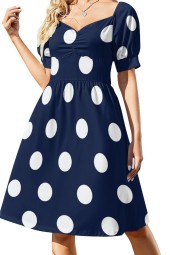 Vintage Navy Blue and White Polka Dot Dress