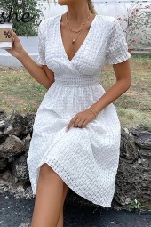 Summer White Mini Dress with Elegant Neckline