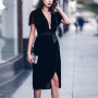 Velvet Bow Tie Short Sleeve Wrap Midi Dress