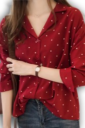 Plus Size Elegant Women's Blouse Top Shirt - Turndown Collar, Long Sleeve