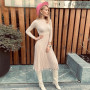 Knit Pleated Tassel Long Sleeve Bodycon Midi Dress