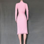 Knit Pleated Tassel Long Sleeve Bodycon Midi Dress