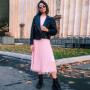 Knit Pleated Tassel Long Sleeve Bodycon Midi Dress