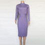 Knit Pleated Tassel Long Sleeve Bodycon Midi Dress
