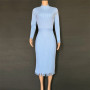 Knit Pleated Tassel Long Sleeve Bodycon Midi Dress