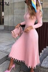 Novgirl's Stylish Knitted Pleated Midi Dress: Perfect for Autumn/Winter Parties 