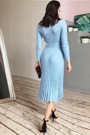 Knit Pleated Tassel Long Sleeve Bodycon Midi Dress