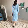 Knit Pleated Tassel Long Sleeve Bodycon Midi Dress