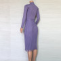 Knit Pleated Tassel Long Sleeve Bodycon Midi Dress
