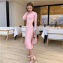 Knit Pleated Tassel Long Sleeve Bodycon Midi Dress