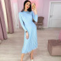Knit Pleated Tassel Long Sleeve Bodycon Midi Dress