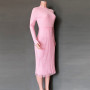 Knit Pleated Tassel Long Sleeve Bodycon Midi Dress