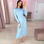 Knit Pleated Tassel Long Sleeve Bodycon Midi Dress