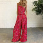 Floral Square Neck Sleeveless Wide Leg Plus Size Jumpsuit