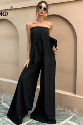 Summer-Ready Elegance: Slash Neck Off Shoulder Backless Rompers Solid Color Jumpsuit