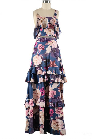 Boho Floral Cami Crop Top and Pants Two Piece Set
